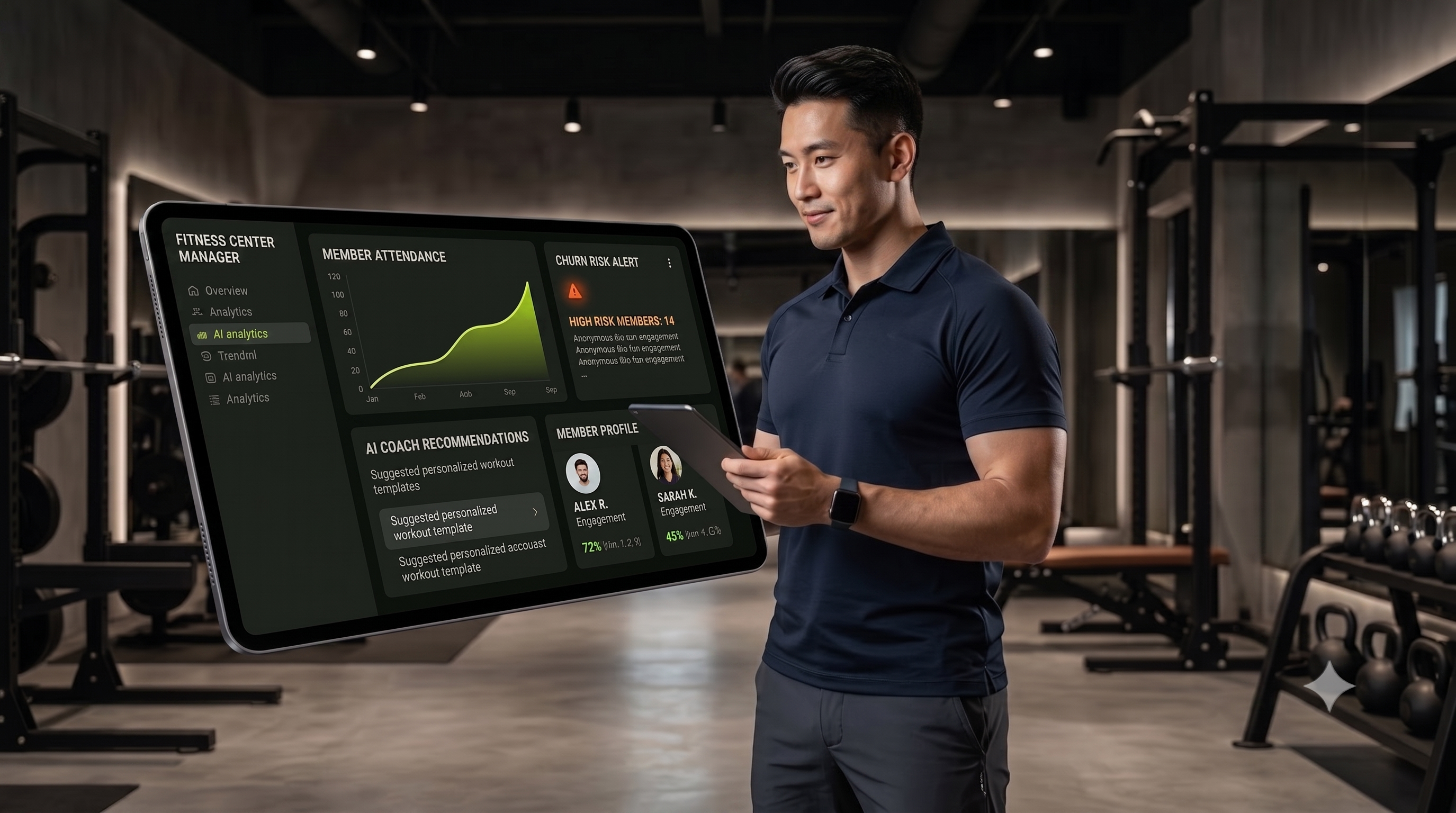 HEYDAY platform dashboard showing member management and AI insights