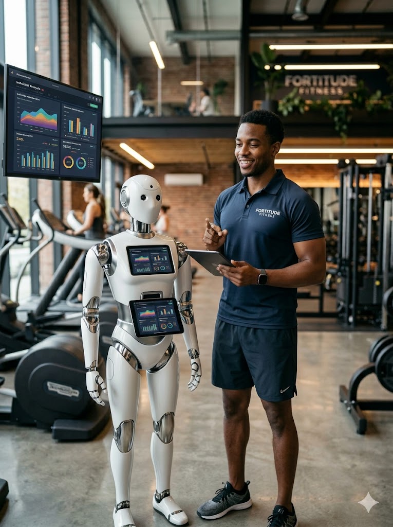 Trainer working alongside FITWIN robot